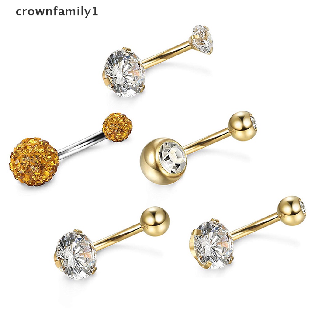 Set 5 Khuyên Rốn Thép Không Gỉ Đính Đá Pha Lê crownfamily1