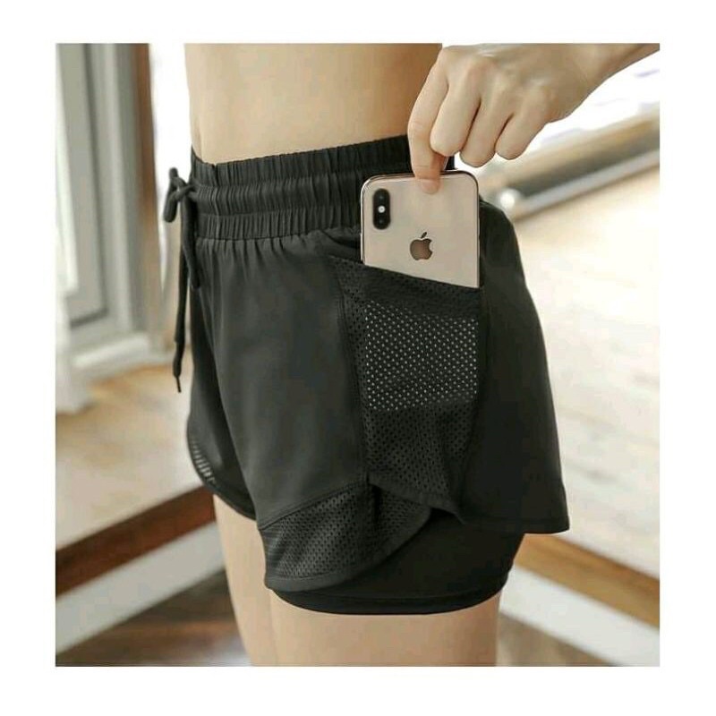 Quần short tập gym yoga aerobic nữ có túi lưới