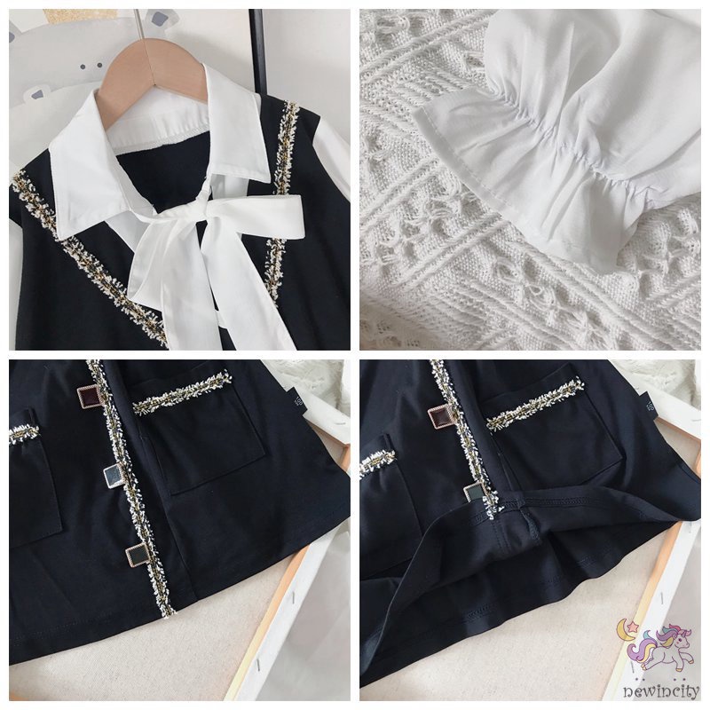 Đầm Công Chúa Tay Dài Giả Hai Lớp Phong Cách Hàn Quốc Cho Bé Gái