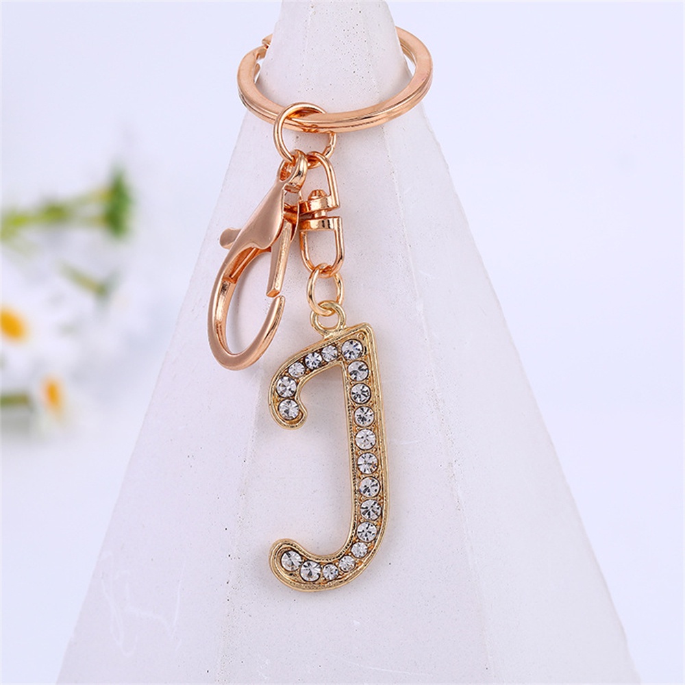 Móc Khóa Mặt Hình Chữ Cái Alphabet Đính Đá Pha Lê Màu Vàng A-Z 26 Kiểu Dáng Sang Trọng