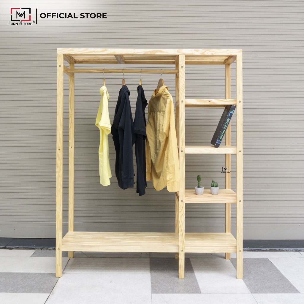 Tủ treo quần áo liền kệ màu gỗ big size thương hiệu MW FURNITURE - Double hanger closet