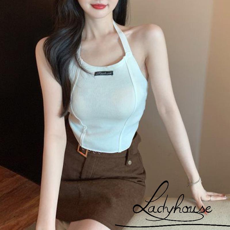 Áo tank top dệt kim không tay in chữ gợi cảm cho nữ