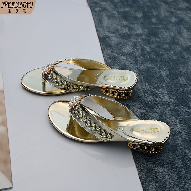 Dép Lê Kẹp Ngón Quai Lưới Đính Đá Chống Trượt Thời Trang Nữ Sang Trọng