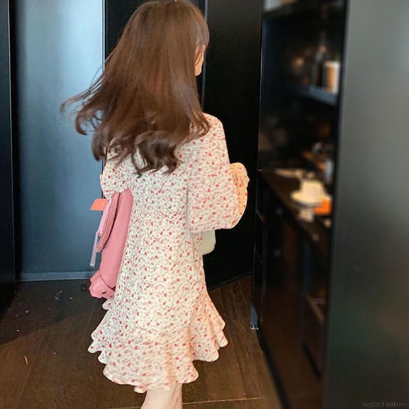 [Baywellfashion]Fashion Women Retro Floral Pleated Long Sleeve Dress | BigBuy360 - bigbuy360.vn