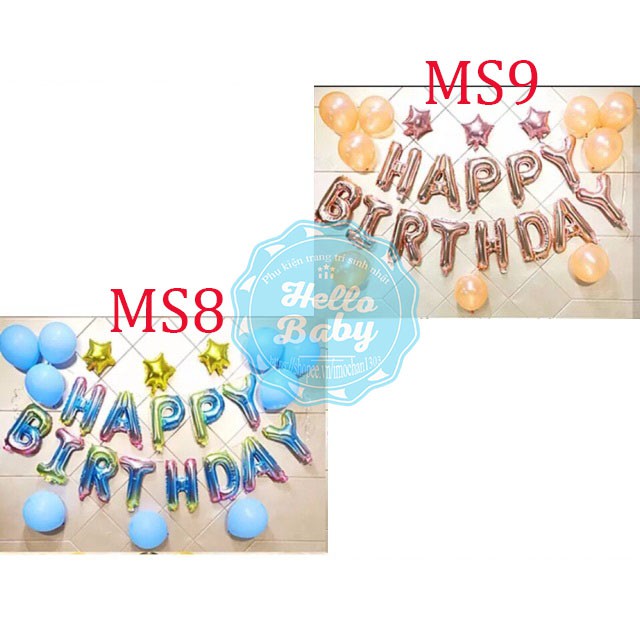 Set bóng chữ Happy Birthday + Sao + Bóng Nhũ theo chủ đề