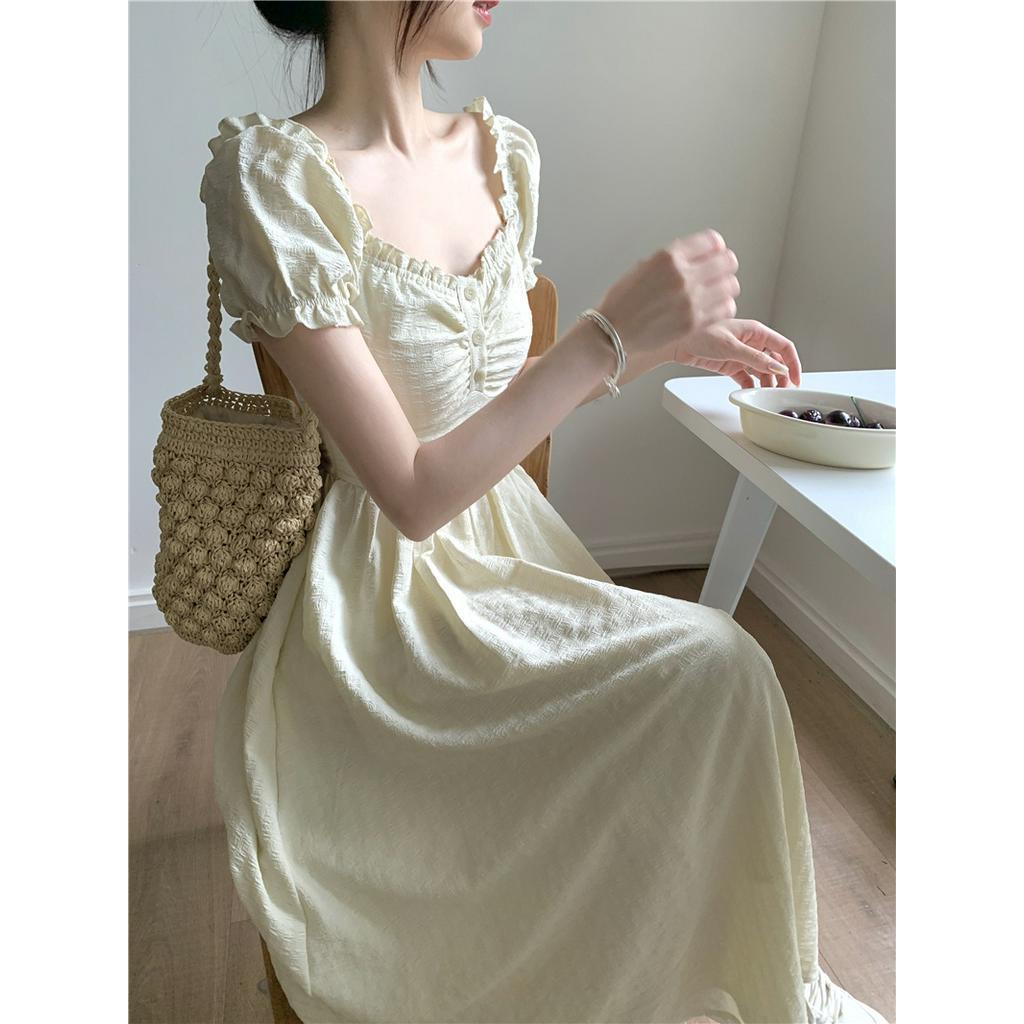 Đầm Tay Phồng Cổ Chữ U Dáng Rộng Thời Trang Hàn Quốc 63591