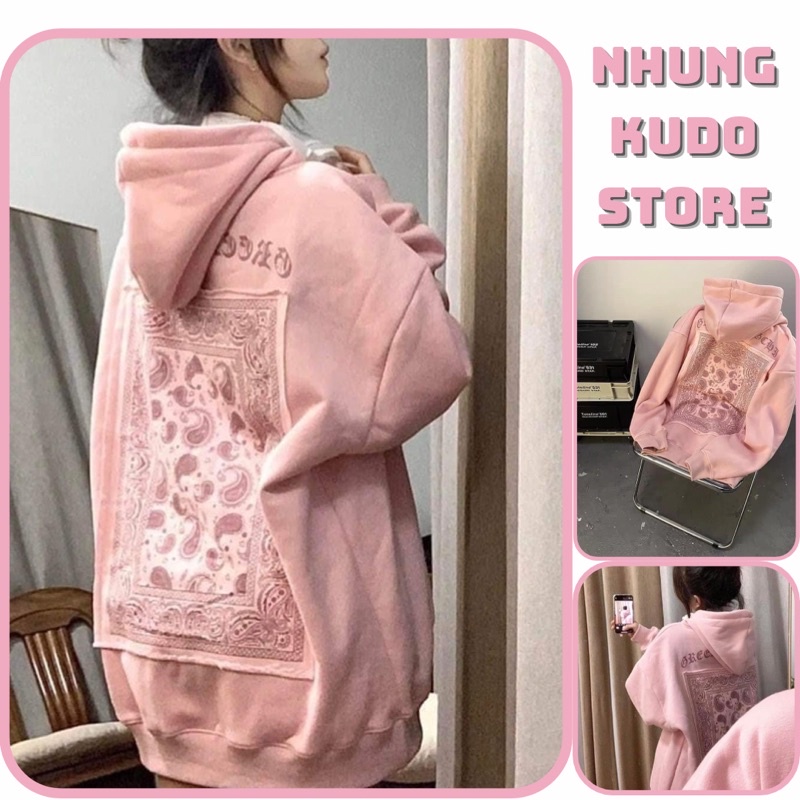 Áo khoác hồng nhạt in thổ cẩm dài tay thu đông dành cho nữ phong cách Hàn Quốc Nhungkudo