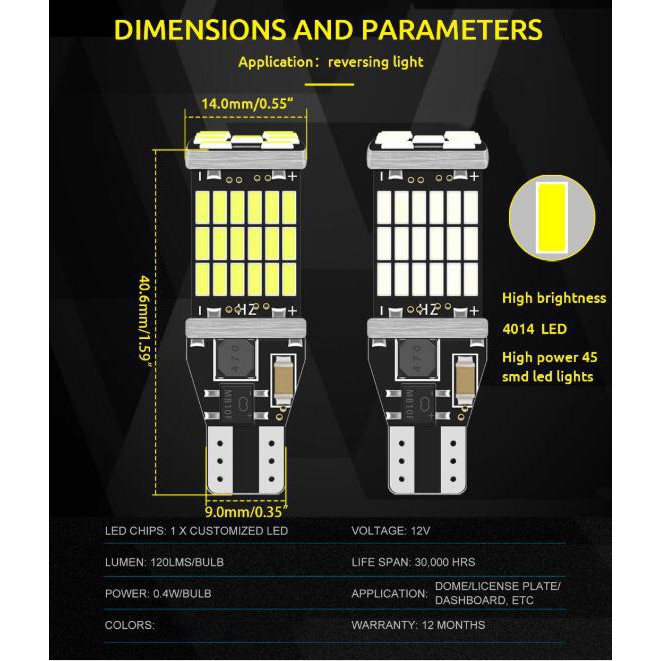 Đèn Led Kevanly T15 Canbus T10 W16w 920 921 912 4014 45 Cho Xe Hơi