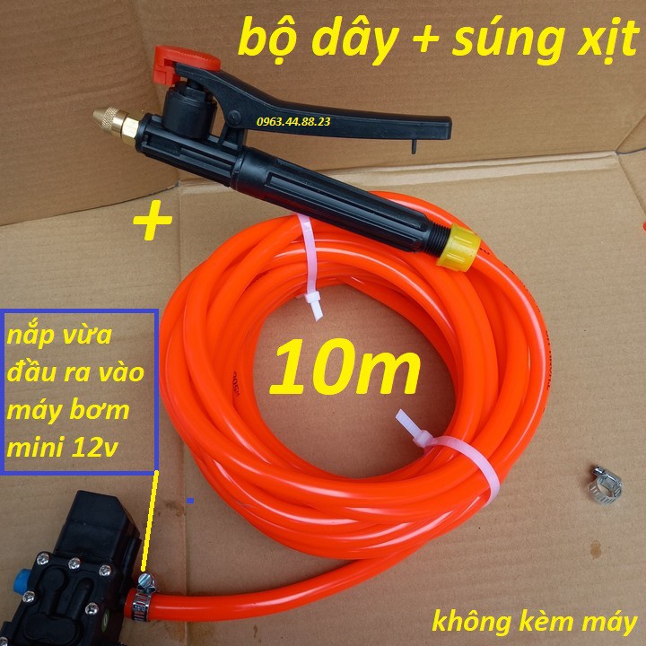 Bộ phụ kiện máy rửa xe mini 12v kèm súng xịt (khóa bóp - dây 5m - 8m - 10m)