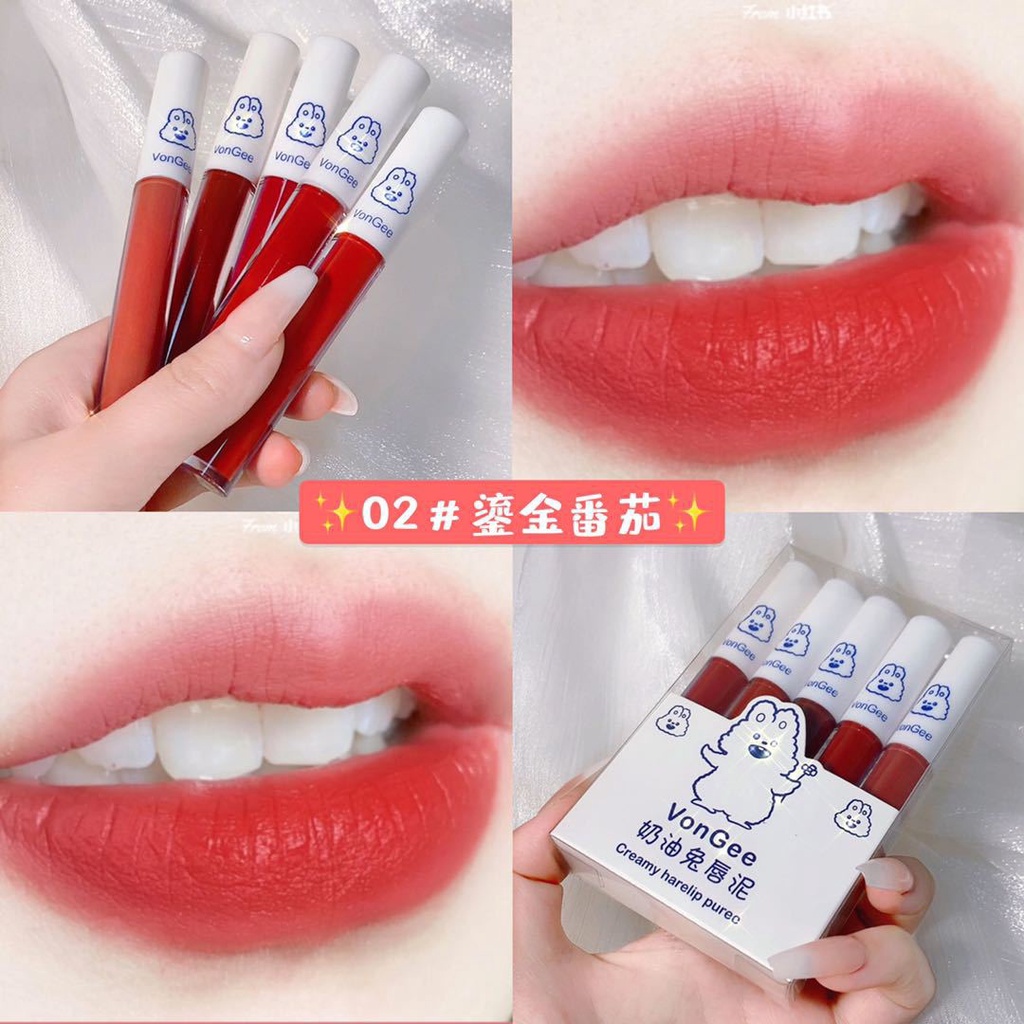 [Hàng mới về] Set 5 son kem lì mịn mượt như nhung thiết kế hình thỏ dễ thương