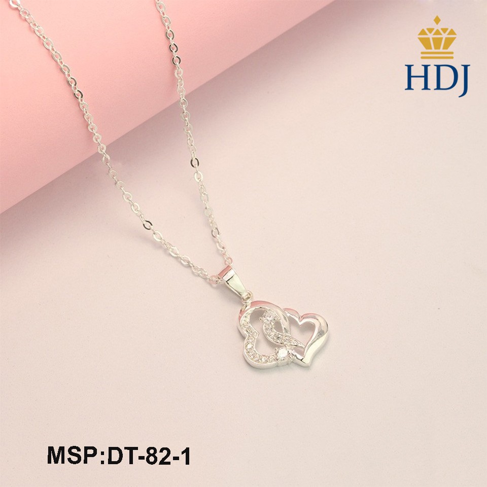 Dây chuyền nữ bạc mặt trái tim đôi đính đá đẹp trang sức cao cấp HDJ mã DT-82-1