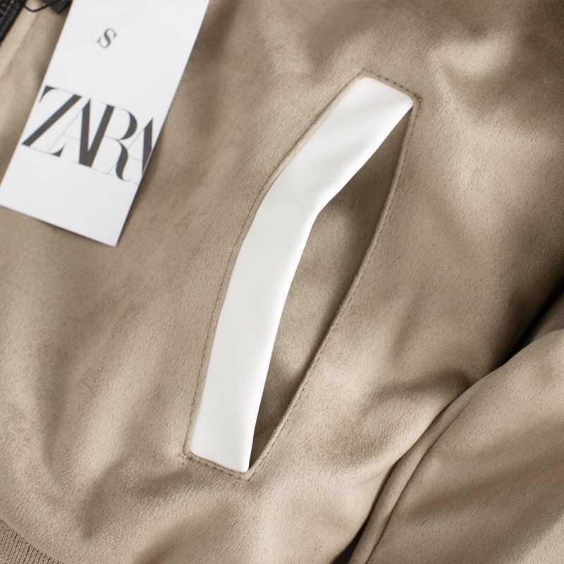 Áo khoác Bomber Jacket da lộn ZR phối viền chất da dày ấm