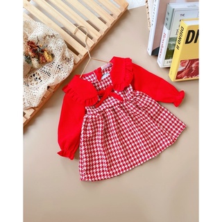 Váy dạ đỏ phối cổ nhung cho bé gái