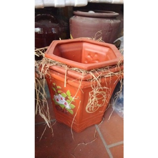 Chậu Lục giác Bát Tràng Phúc Lộc Thọ ( đỏ gạch)