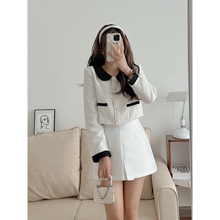 Áo dạ Tweed 2 lớp cổ sen viền đen