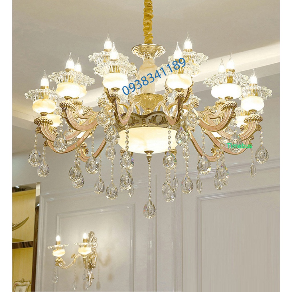 Đèn Chùm Treo Trần Pha Lê Cao Cấp 15 tay trang trí phòng khách
