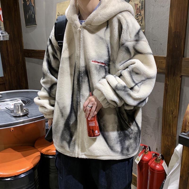 Áo khoác lông màu loang có mũ