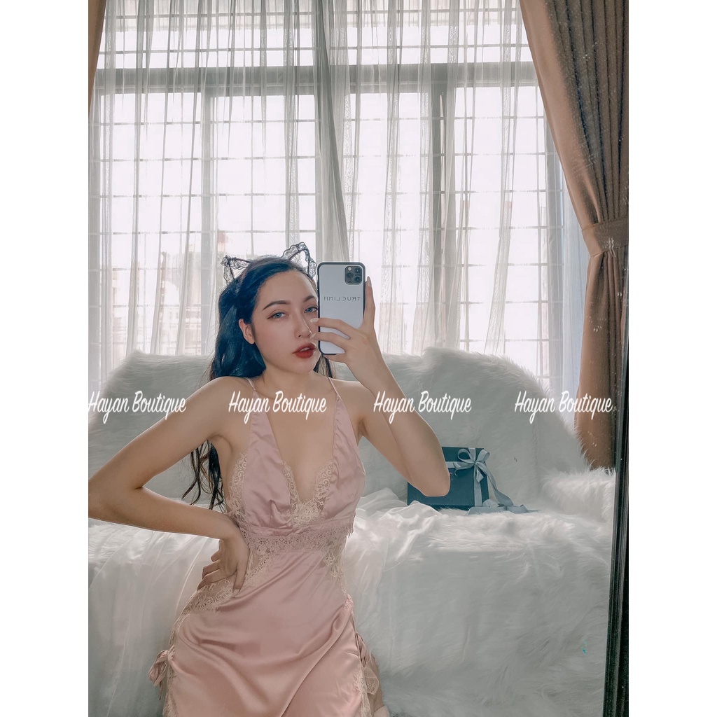 Váy ngủ sexy ren ngực gợi cảm, đầm ngủ lụa quyến rũ mặc nhà #HT86
