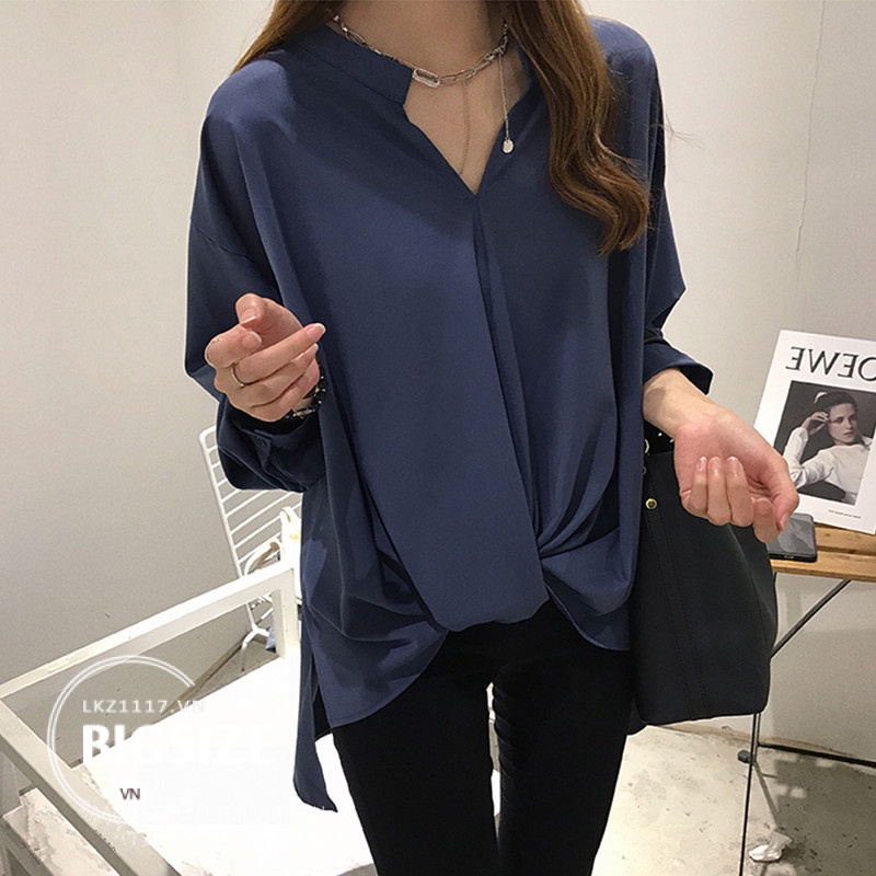 Áo sơ mi voan Bigsize Áo kiểu nữ form rộng tay dài cổ chữ v mùa hè Phong cách Hàn Quốc Thời Trang sang chảnh cá tính xinh đẹp quảng châu cao cấp