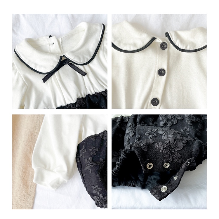 Bộ Áo Liền Quần Tay Dài Đính Nơ Thời Trang Xuân Thu Cho Bé Gái 0-2 Tuổi