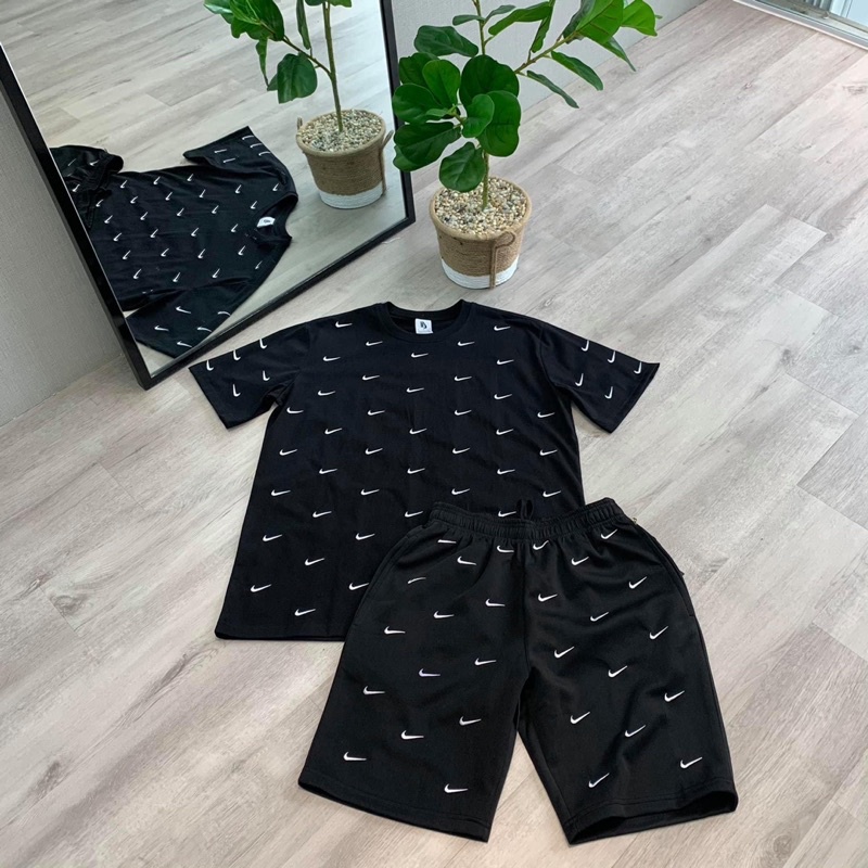Full set áo thun + quần đùi Nike swoosh logo thêu