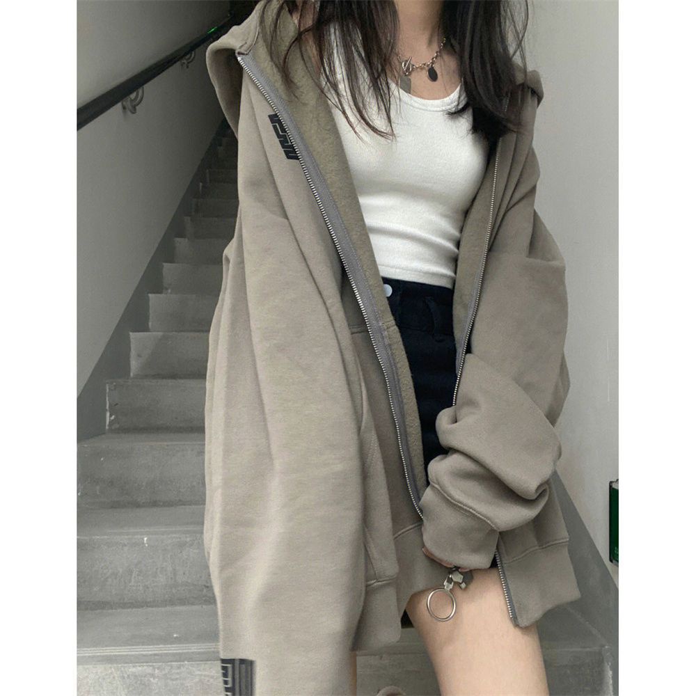 Áo Khoác Cardigan Có Mũ Trùm Dáng Rộng In Họa Tiết Thời Trang Thu Đông Phong Cách Mỹ Hàng Mới 2022