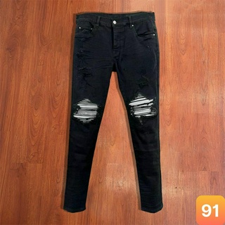 Quần jean nam màu đen đậm rách vá gối da chất liệu bò cao cấp co dãn 4 chiều form dáng skinny đẹp LAVADO6 mới