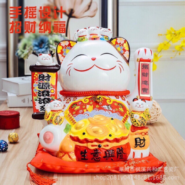 ( chọn mẫu) Mèo thần tài cao 32cm kèm đệm Mèo Thần Tài Mèo Tài Lộc May Mắn vẫy tay Nhật Bản Maneki Nekko bằng gốm sứ