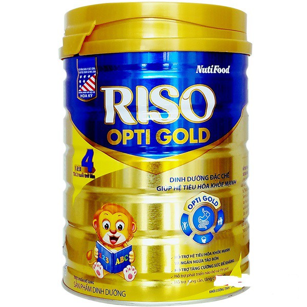 Sữa bột NutiFood RISO OPTI GOLD số 4 lon 900g dinh dưỡng đặc chế giúp hệ tiêu hóa khỏe mạnh