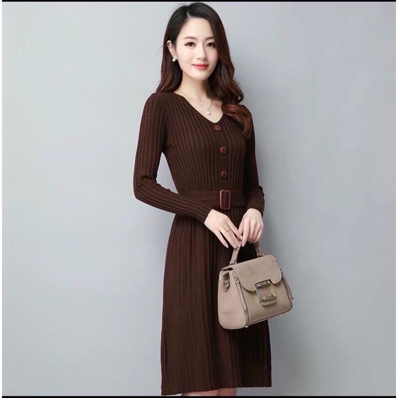Váy len qc đai eo cổ tim siêu đẹp .Sỉ 190k | BigBuy360 - bigbuy360.vn