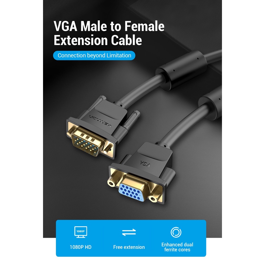 Dây cáp VGA Vention nối dài 1080P chiều dài 1.5m 3m 5m tiện lợi