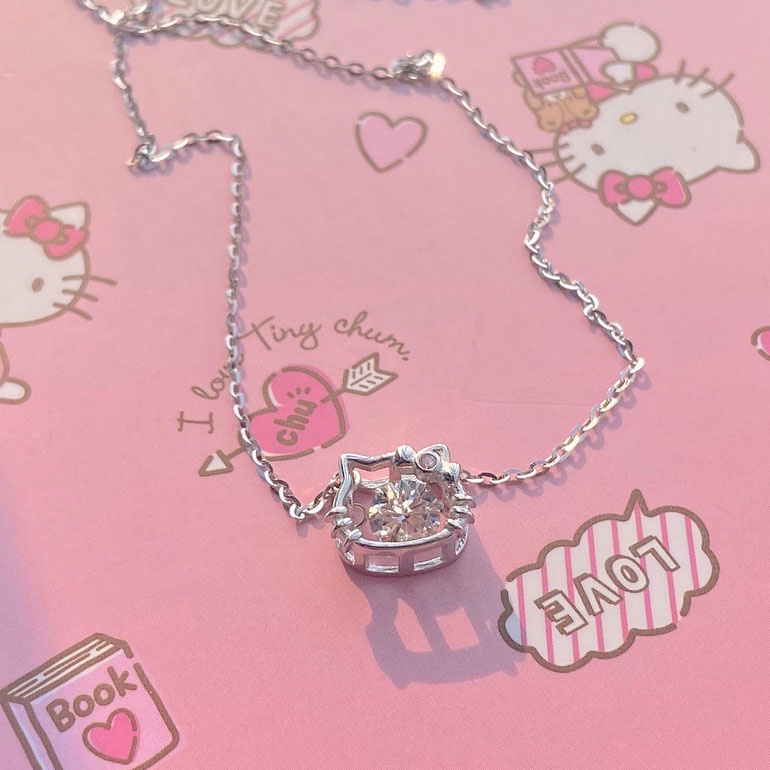 Vòng cổ Mạ Bạc Mặt Mèo Hello Kitty Đính Đá Dễ Thương