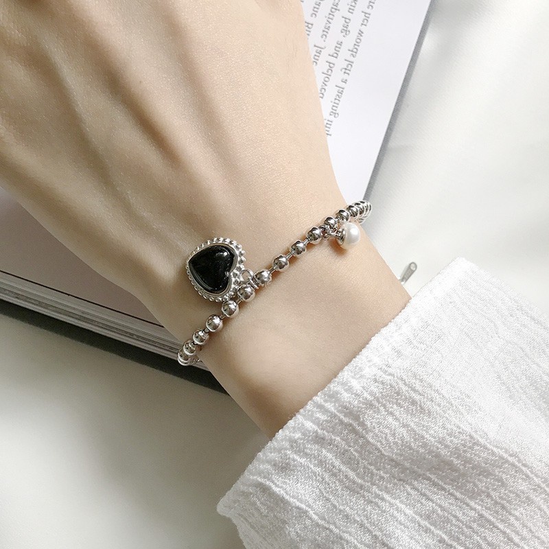 Vòng tay đá mã não đen đơn giản phong cách Hàn Quốc