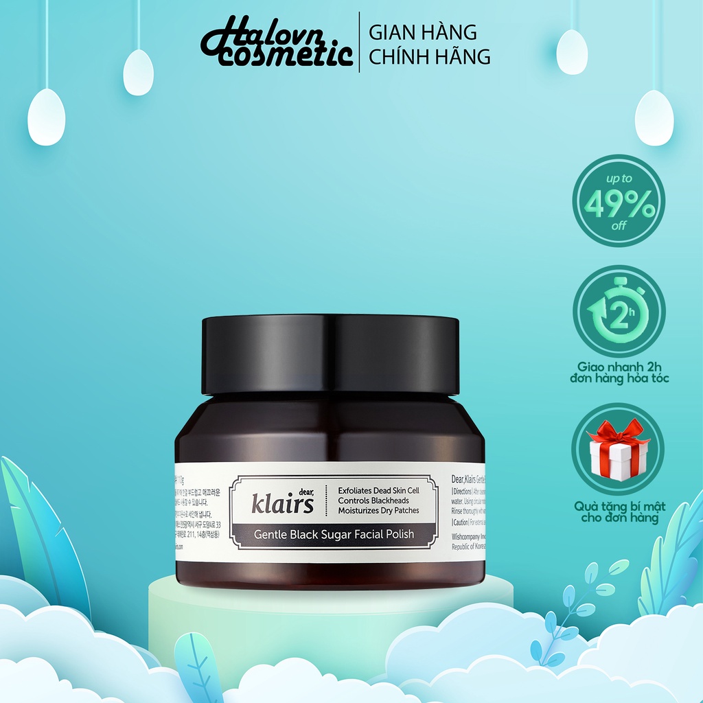 Tẩy da chết Klairs Gentle Black Sugar Facial Polish 60g làm sạch sâu, giảm mụn đầu đen