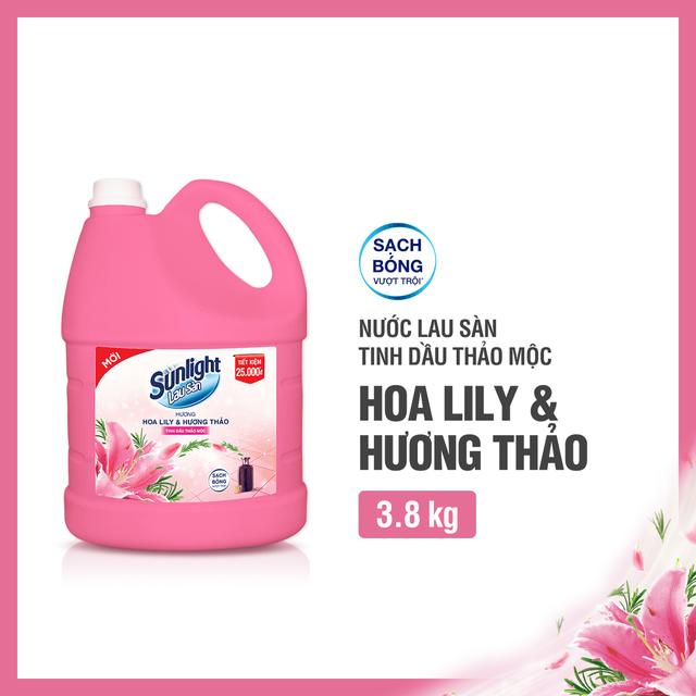 Nước Lau Sàn Sunlight Tinh Dầu Thảo Mộc Hương Hoa Lily &amp; Hương Thảo 3,6 Kg - Sạch Thơm Thư Thái - Nhà Thêm Trong Lành