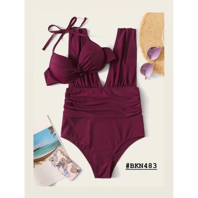 [BKN483] &lt;HÀN&gt; SET BIKINI DÁNG YẾM ĐỎ BURGUNDY KIỂU HÀN (CÓ GỌNG)