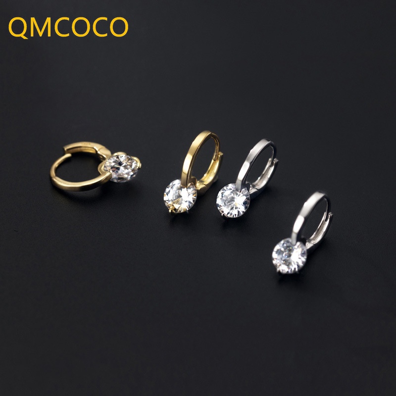 Khuyên Tai Vòng Màu Vàng / Bạc Đính Đá Zircon Đơn Giản Thời Trang Phong Cách Hàn Quốc Dành Cho Bạn Nữ