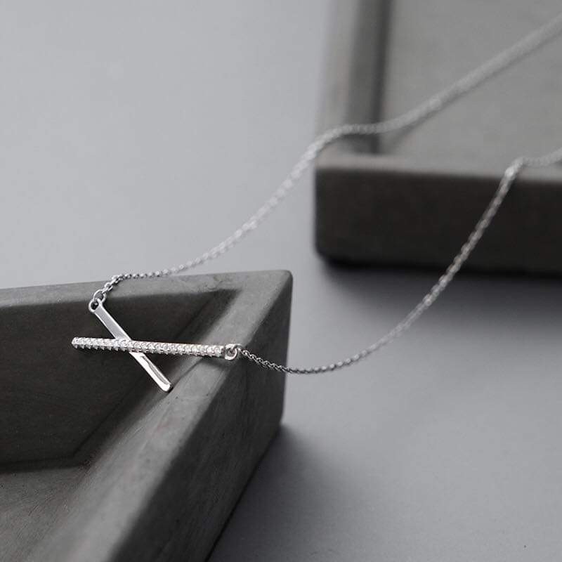 Dây chuyền bạc Van Jewelry V10204 Dây liền mặt thanh nghiêng