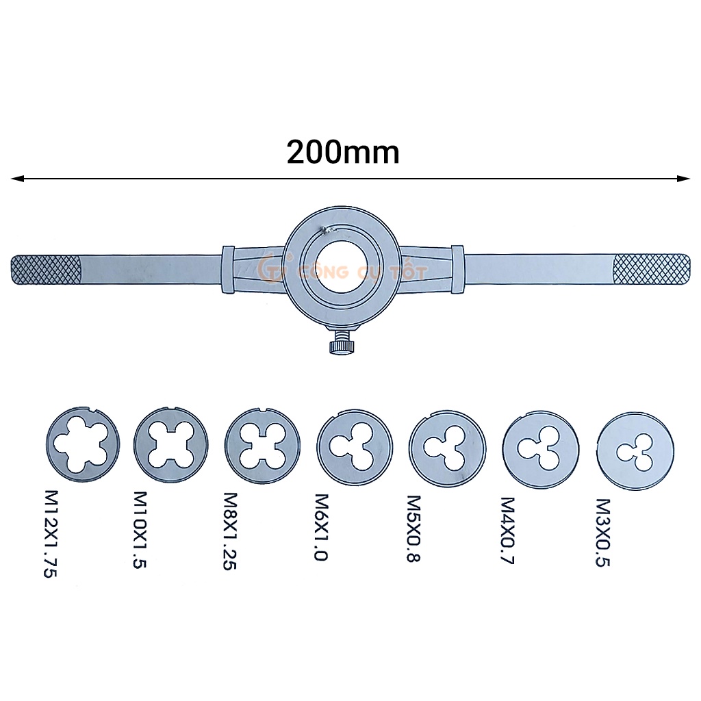 Bộ bàn ren 8 chi tiết taro ren ngoài M3-M12 LS+ LS700301