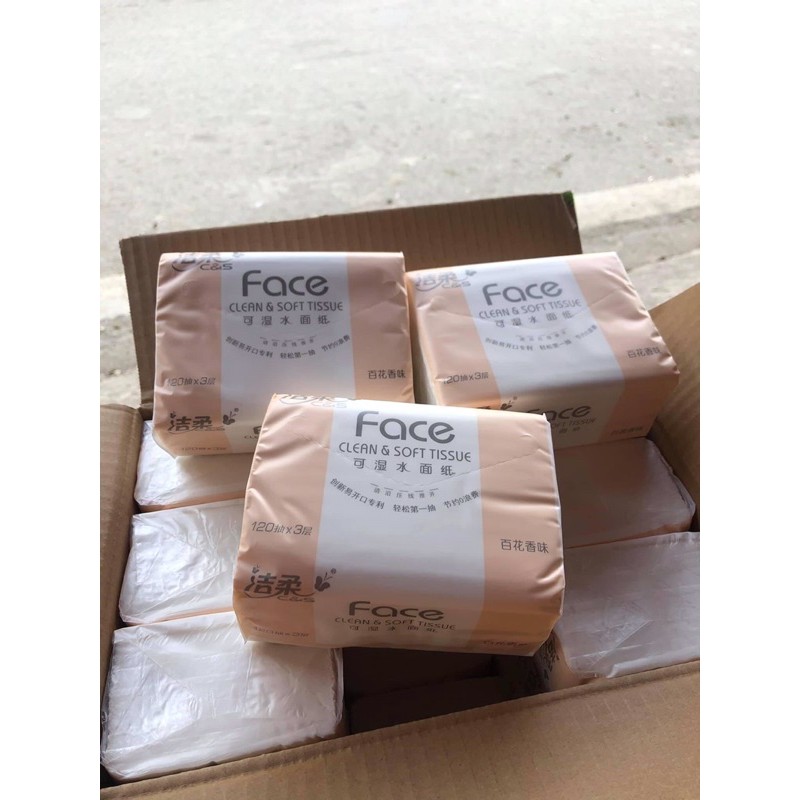 🍄🍄 Giấy ăn FACE hồng 120 tờ/ gói thùng 18 gói