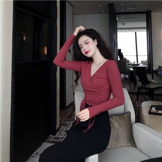 Áo kiểu đắp chéo dây rút