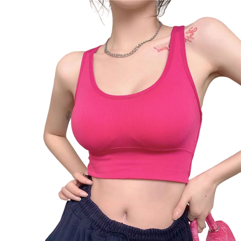 Brroa Áo Tank Top Thể Thao Đơn Giản Có Mút Đệm Mềm Dây Chéo Lưng Ôm Dáng Gợi Cảm Cho Nữ