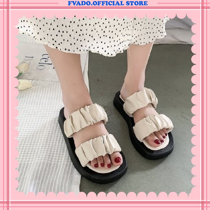 Dép Nữ Thời Trang Quai ngang Bèo Nhún Đế Bằng Phong Cách Ulzzang Hàn Quốc Đẹp Trẻ Trung Năng Động - FVADO D03