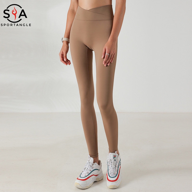 Quần legging thể thao lưng cao thiết kế đắp chéo