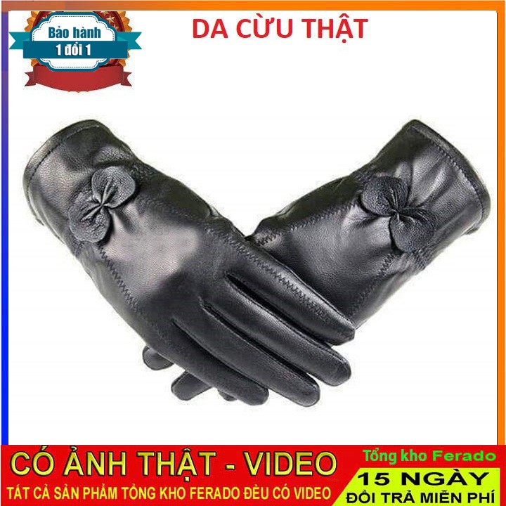 Găng tay nữ da cừu thật hình cái nơ [CÓ VIDEO]