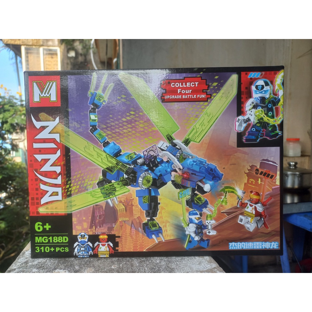 Xếp hình ninja Kai và Lloyd chiến đấu với Unagami cưỡi rồng mạng MG188