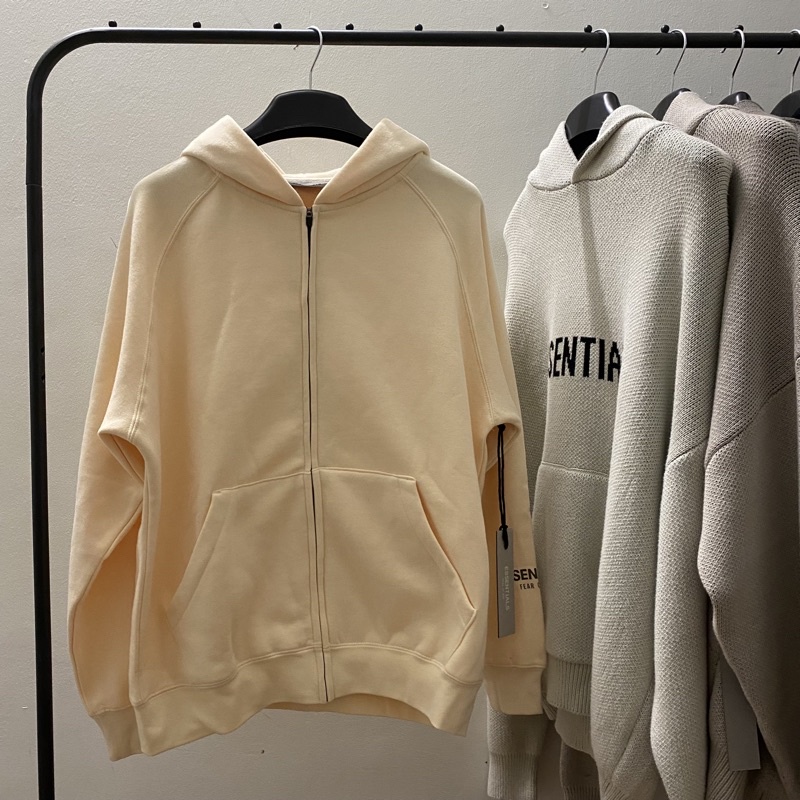 Áo hoodie zip FEAR OF GOD FOG ESSENTIALS SS20 bản cao cấp, Áo khoác nỉ kéo khóa ESSENTIALS in chữ silicon form oversize