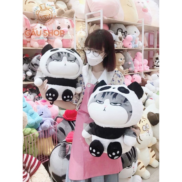 Gấu bông [FREE SHIP] 🤎 Mèo hoàng thượng 3 màu 🤎 - Mèo bông đội lốt Panda, Thỏ Ếch siêu mịn hàng nhập cao cấp