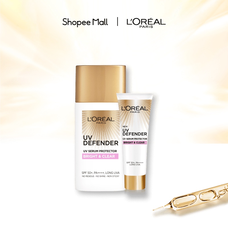 Bộ 2 Kem chống nắng 50ml &amp; 15ml Nâng tông Giảm thâm Mịn Nhẹ Bảo vệ da L’Oreal Paris UV Defender Serum SPF 50+