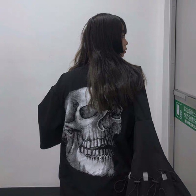 Áo Thun Tay Lỡ Áo Phông Tay Lỡ Form Rộng Ulzzang Hình Đầu Lâu Bụi Unisex